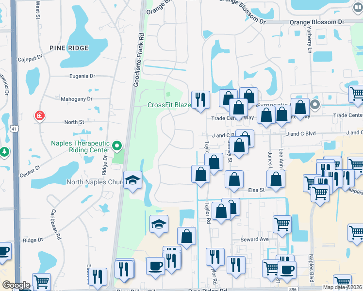 map of restaurants, bars, coffee shops, grocery stores, and more near 6556 Chestnut Circle in Naples