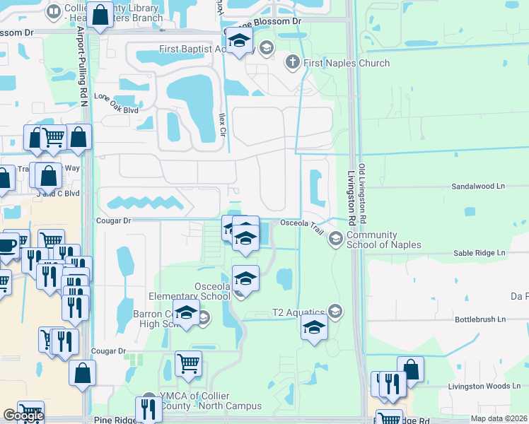 map of restaurants, bars, coffee shops, grocery stores, and more near 13552 Mandarin Circle in Naples