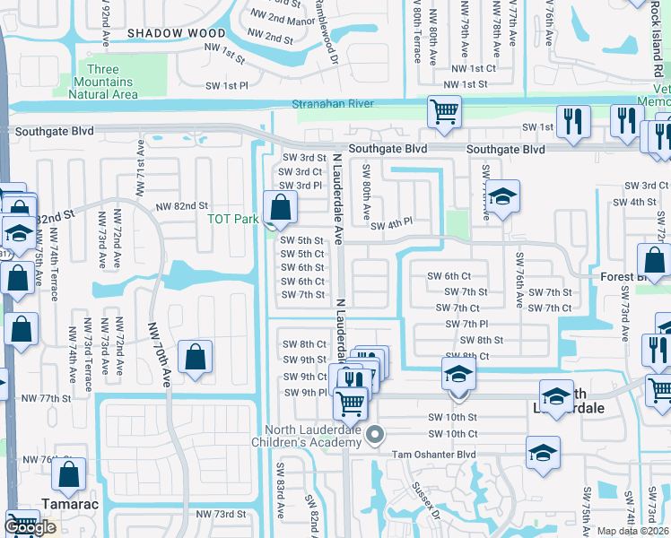 map of restaurants, bars, coffee shops, grocery stores, and more near 610 Southwest 80th Terrace in North Lauderdale