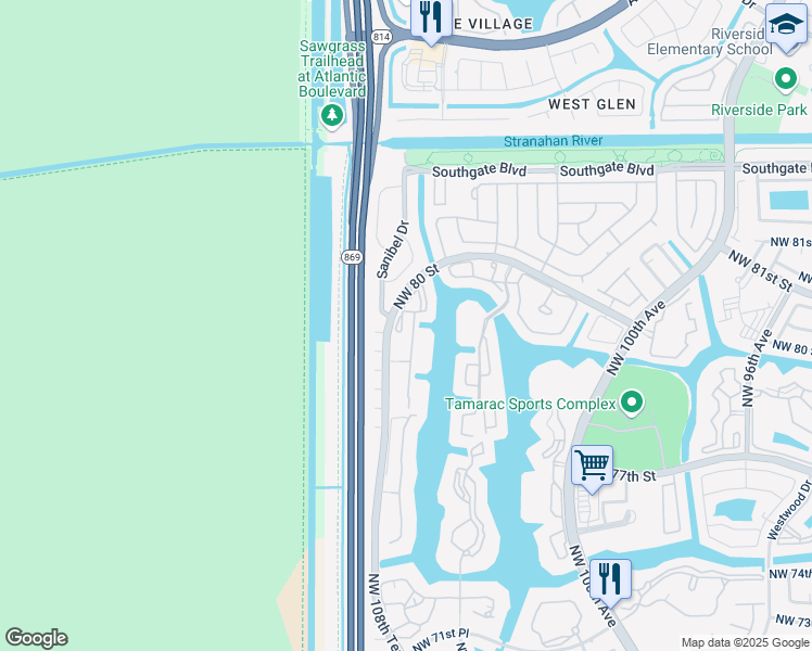 map of restaurants, bars, coffee shops, grocery stores, and more near 7715 Trent Drive in Tamarac