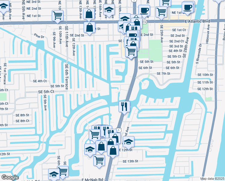 map of restaurants, bars, coffee shops, grocery stores, and more near 777 South Federal Highway in Pompano Beach