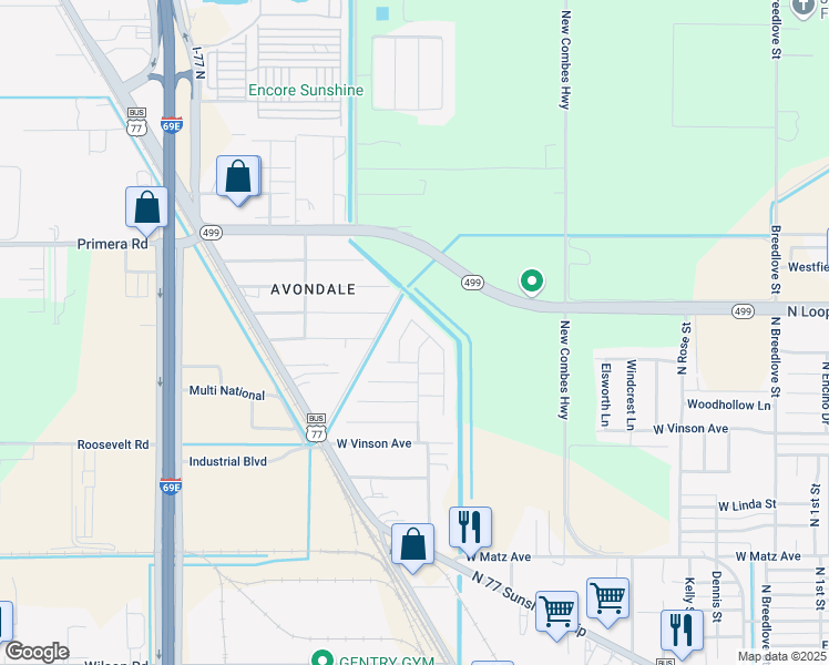 map of restaurants, bars, coffee shops, grocery stores, and more near 3218 W Hapner St in Harlingen