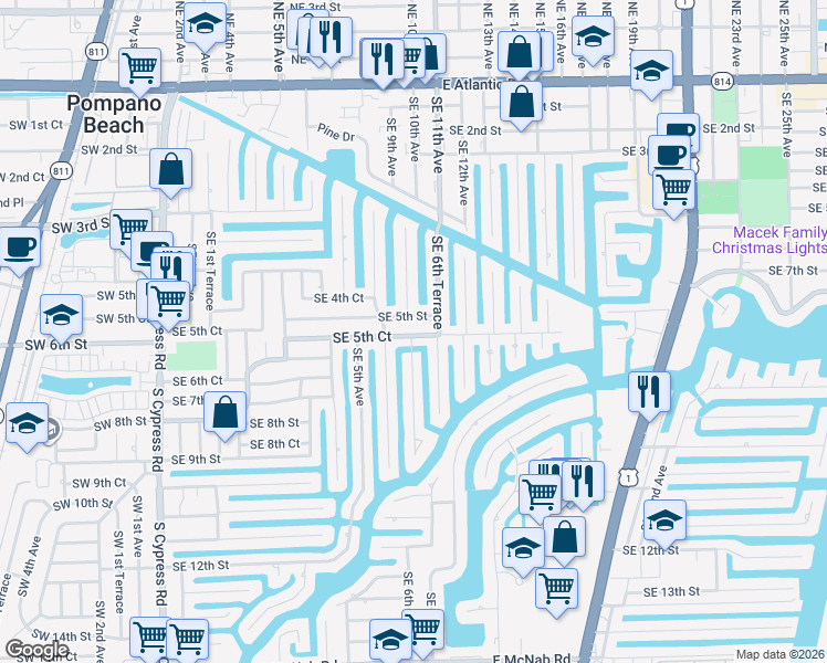 map of restaurants, bars, coffee shops, grocery stores, and more near 601 Southeast 5th Court in Pompano Beach