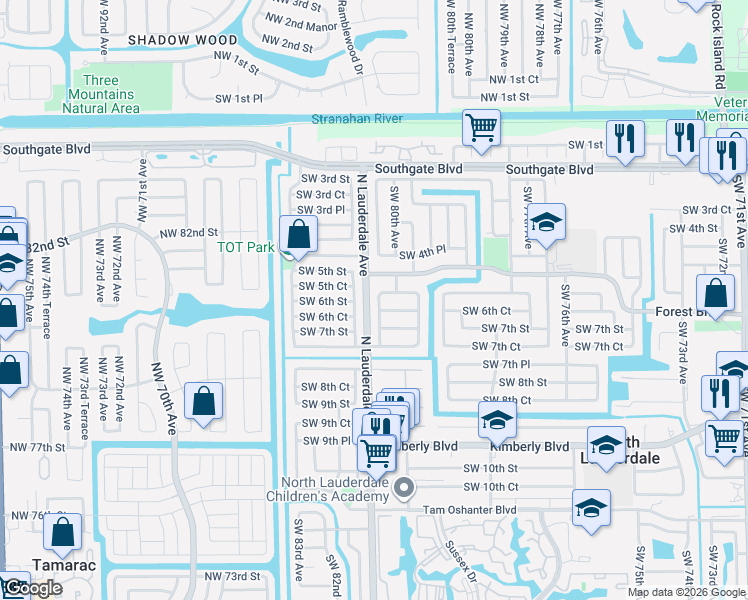 map of restaurants, bars, coffee shops, grocery stores, and more near 610 Southwest 80th Terrace in North Lauderdale