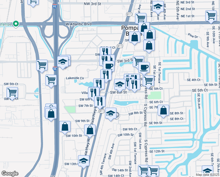 map of restaurants, bars, coffee shops, grocery stores, and more near 552 South Dixie Highway East in Pompano Beach