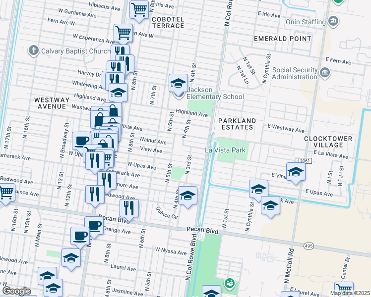 map of restaurants, bars, coffee shops, grocery stores, and more near 309 Walnut Avenue in McAllen