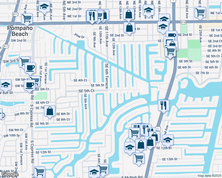 map of restaurants, bars, coffee shops, grocery stores, and more near 661 Southeast 5th Court in Pompano Beach