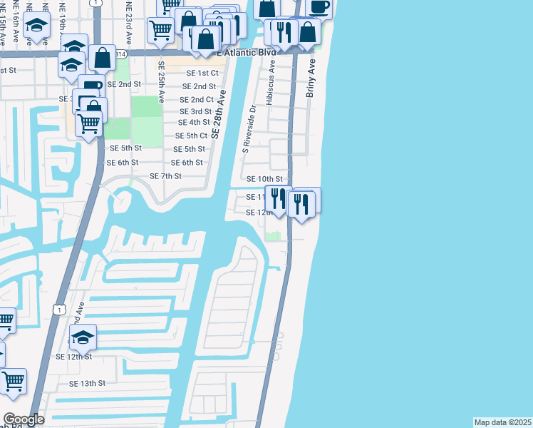 map of restaurants, bars, coffee shops, grocery stores, and more near 1200 Hibiscus Avenue in Pompano Beach