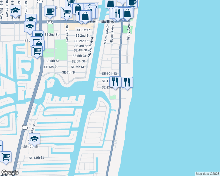 map of restaurants, bars, coffee shops, grocery stores, and more near 1200 Hibiscus Avenue in Pompano Beach