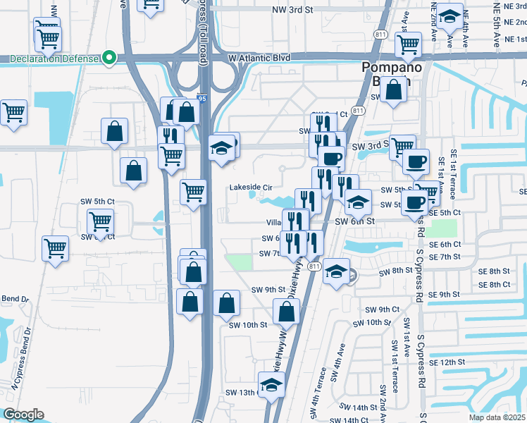 map of restaurants, bars, coffee shops, grocery stores, and more near 675 Southwest 6th Street in Pompano Beach