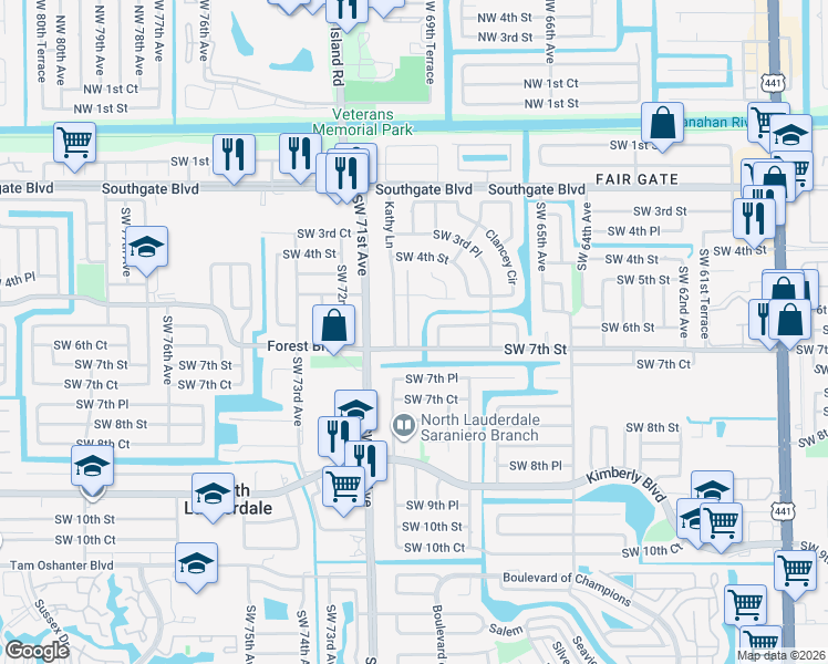 map of restaurants, bars, coffee shops, grocery stores, and more near 674 Kathy Court in Margate