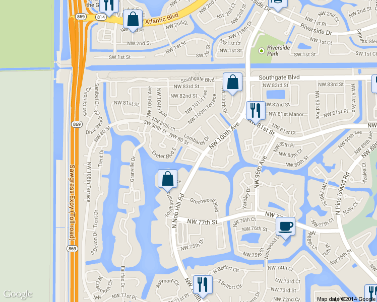 map of restaurants, bars, coffee shops, grocery stores, and more near 7919 Catalina Circle in Tamarac