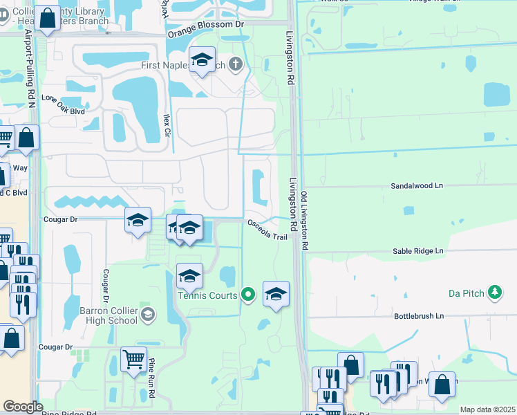 map of restaurants, bars, coffee shops, grocery stores, and more near 13515 Cambridge Lane in Naples
