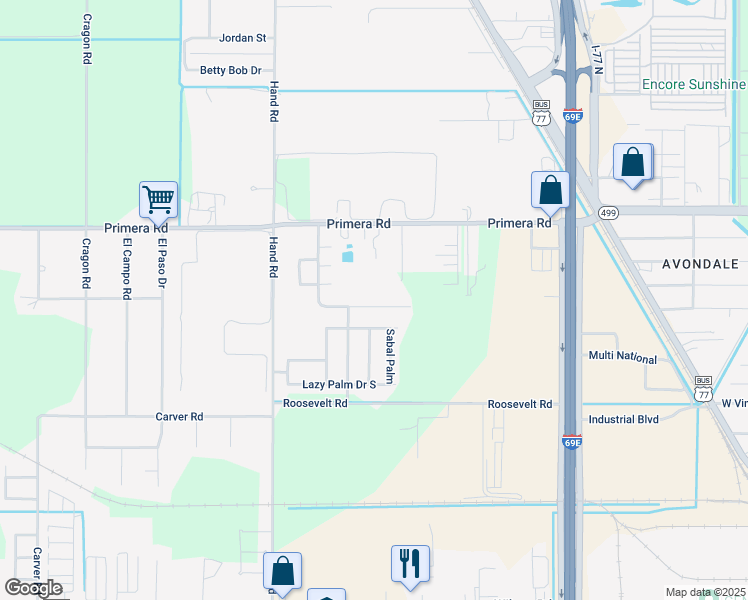 map of restaurants, bars, coffee shops, grocery stores, and more near 3210 Lazy Palm Dr N in Harlingen
