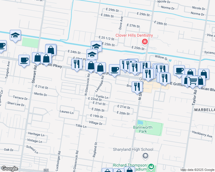 map of restaurants, bars, coffee shops, grocery stores, and more near 2214 Lilly Cove Drive in Mission