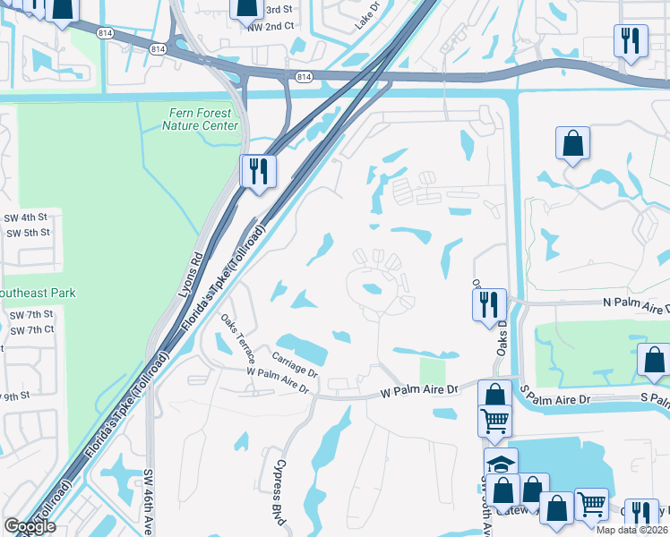 map of restaurants, bars, coffee shops, grocery stores, and more near 3970 Oaks Clubhouse Drive in Pompano Beach