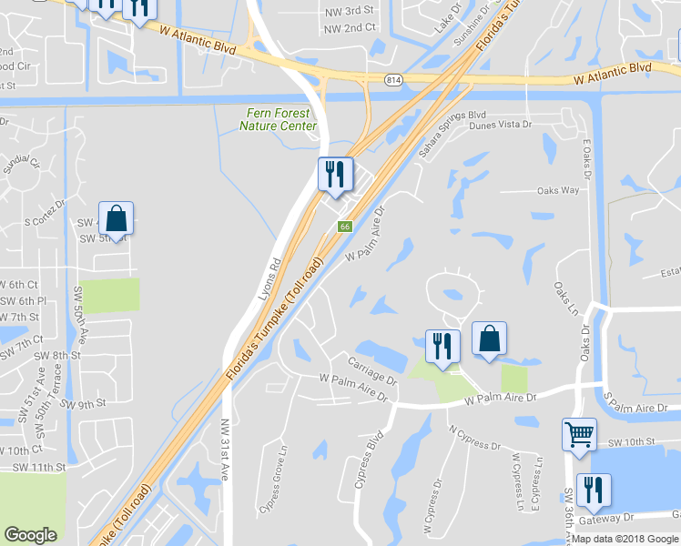map of restaurants, bars, coffee shops, grocery stores, and more near 704 West Palm Aire Drive in Pompano Beach