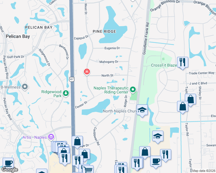 map of restaurants, bars, coffee shops, grocery stores, and more near 157 Center Street in Naples