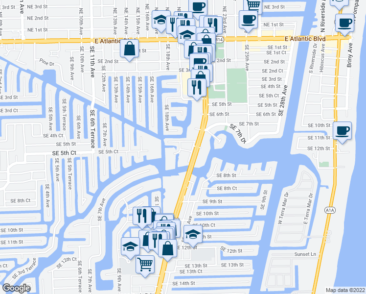 map of restaurants, bars, coffee shops, grocery stores, and more near 777 South Federal Highway in Pompano Beach