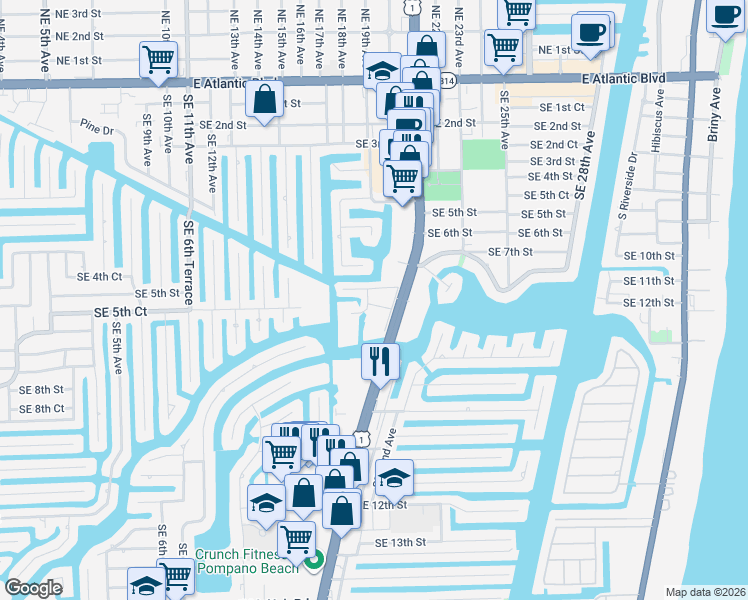 map of restaurants, bars, coffee shops, grocery stores, and more near 777 South Federal Highway in Pompano Beach
