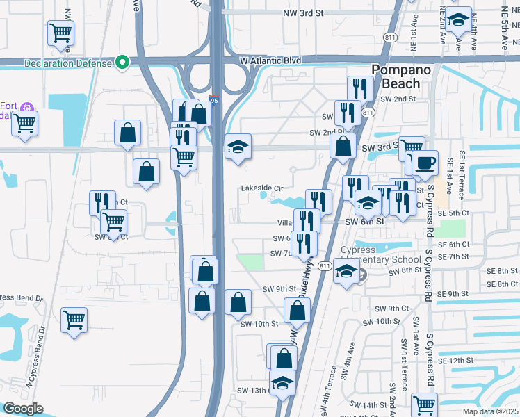 map of restaurants, bars, coffee shops, grocery stores, and more near 625-861 SW 6th St in Pompano Beach