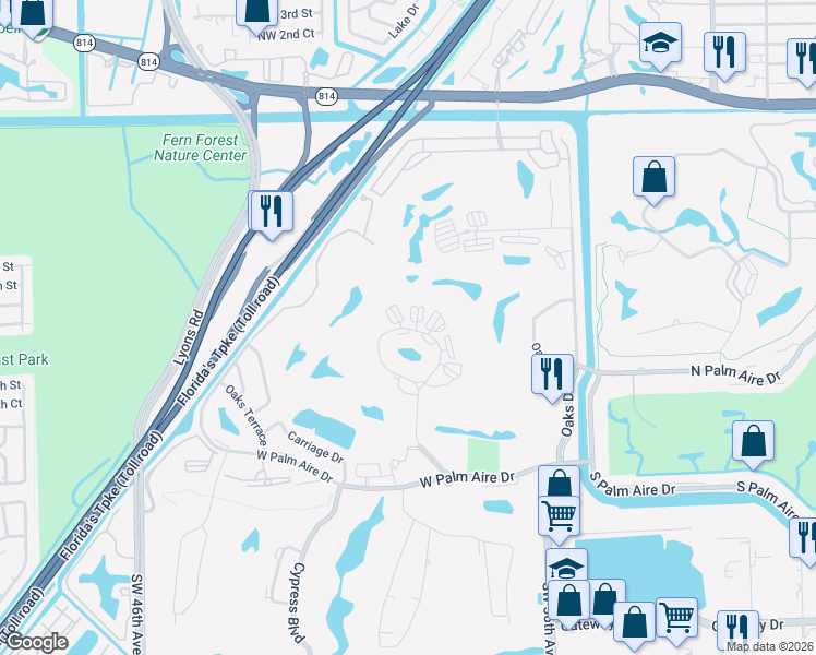 map of restaurants, bars, coffee shops, grocery stores, and more near 3631 Oaks Clubhouse Drive in Pompano Beach