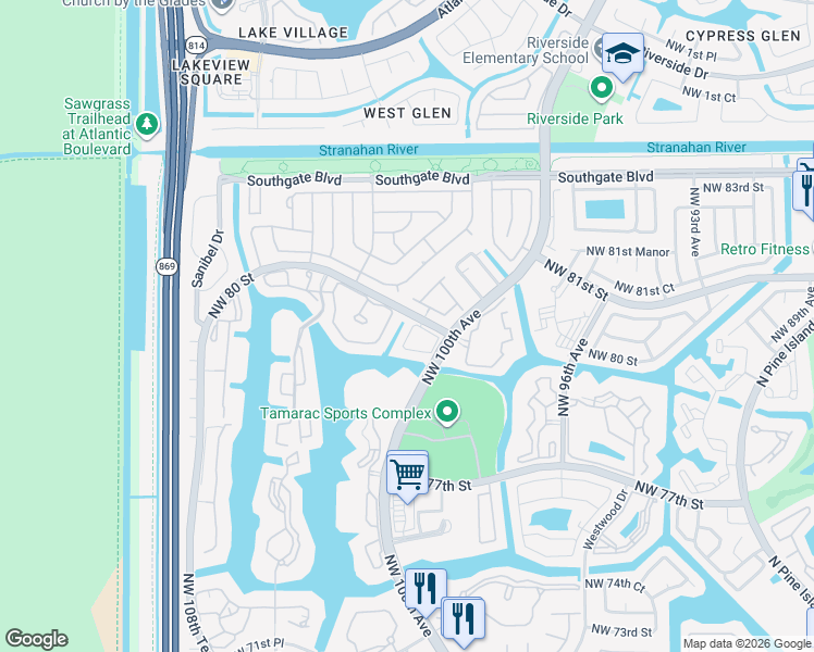 map of restaurants, bars, coffee shops, grocery stores, and more near 7919 Catalina Circle in Tamarac