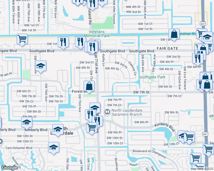 map of restaurants, bars, coffee shops, grocery stores, and more near 674 Kathy Court in Margate