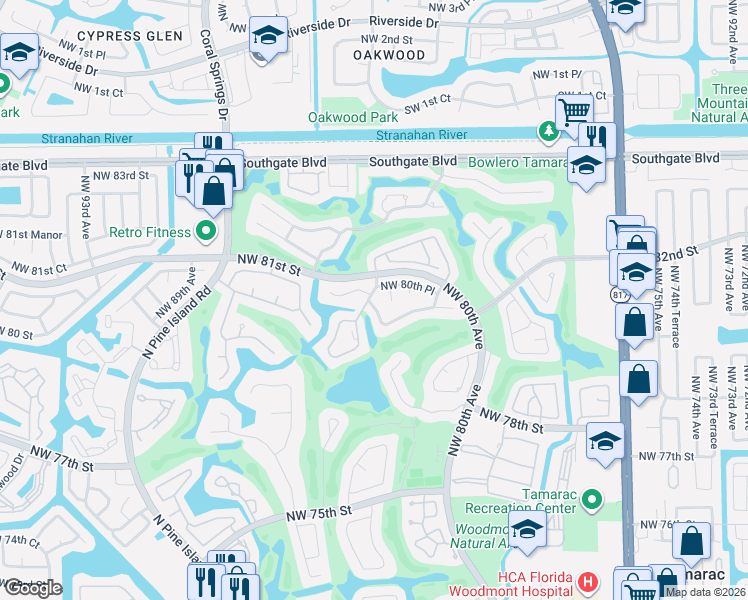 map of restaurants, bars, coffee shops, grocery stores, and more near 8352 Northwest 80th Street in Tamarac