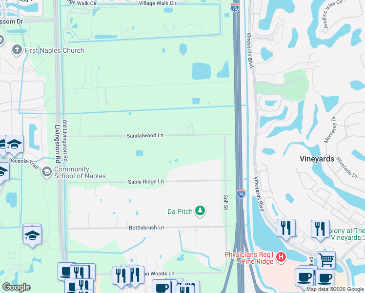 map of restaurants, bars, coffee shops, grocery stores, and more near 6590 Sandalwood Lane in Naples