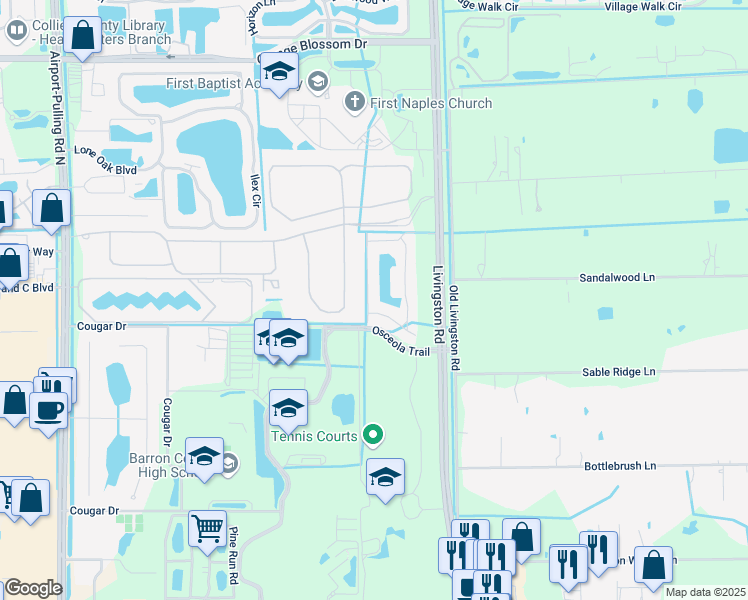 map of restaurants, bars, coffee shops, grocery stores, and more near 13560 Manchester Way in Naples