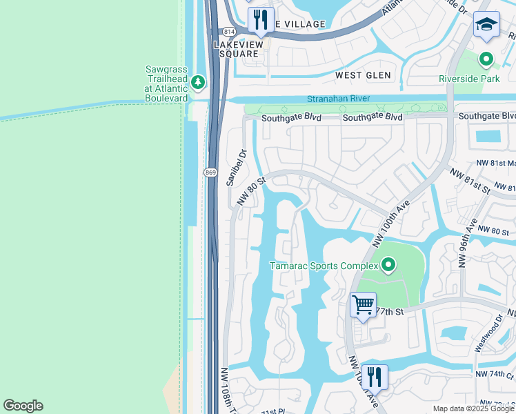 map of restaurants, bars, coffee shops, grocery stores, and more near 7782 Trent Drive in Tamarac