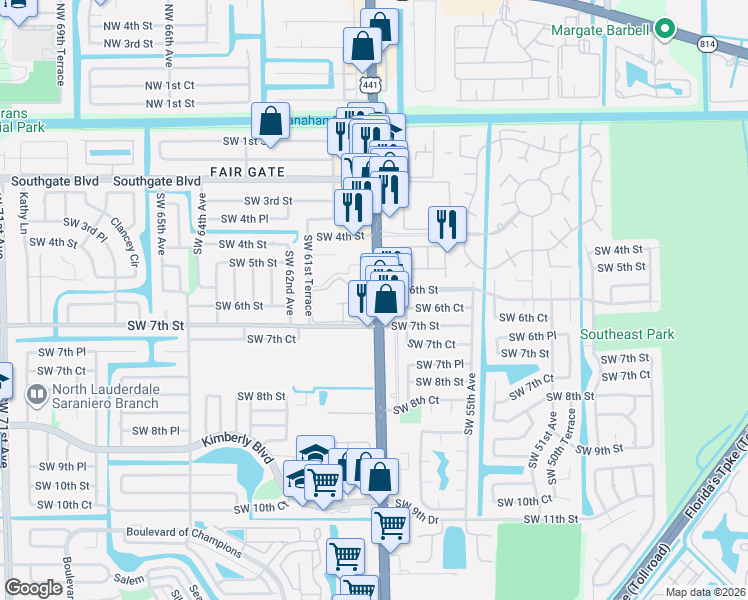 map of restaurants, bars, coffee shops, grocery stores, and more near in Margate