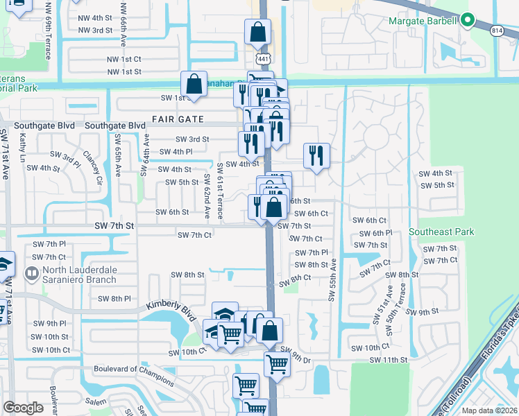 map of restaurants, bars, coffee shops, grocery stores, and more near in Margate