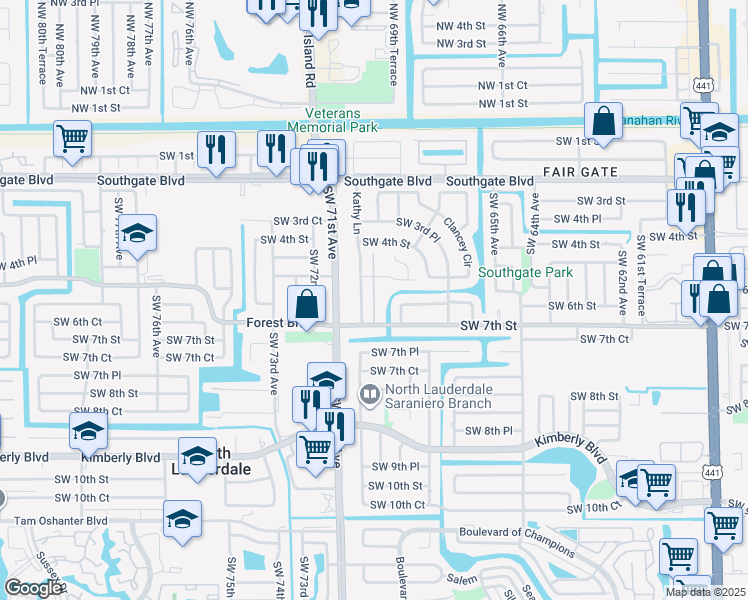 map of restaurants, bars, coffee shops, grocery stores, and more near 674 Kathy Court in Margate