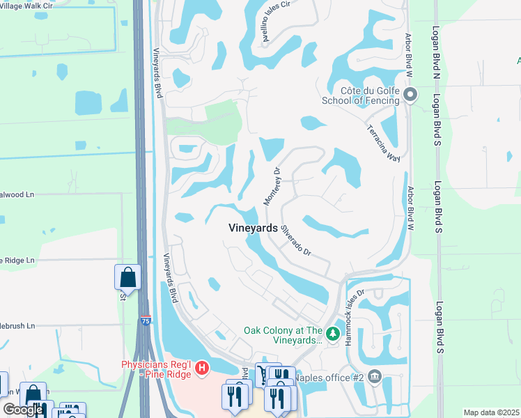map of restaurants, bars, coffee shops, grocery stores, and more near 233 Monterey Drive in Naples