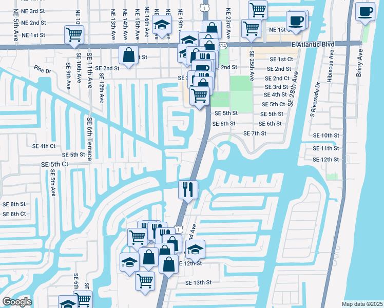 map of restaurants, bars, coffee shops, grocery stores, and more near 777 South Federal Highway in Pompano Beach