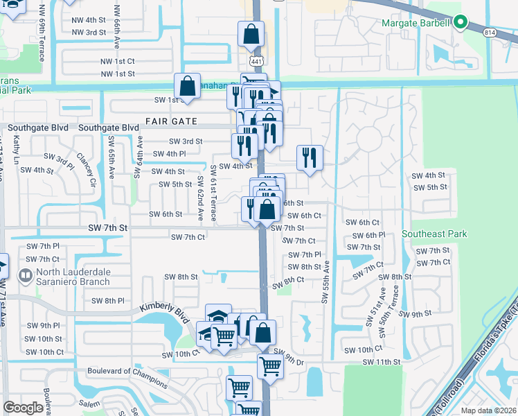 map of restaurants, bars, coffee shops, grocery stores, and more near in Margate