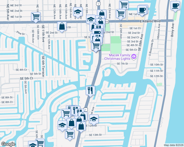 map of restaurants, bars, coffee shops, grocery stores, and more near 777 South Federal Highway in Pompano Beach
