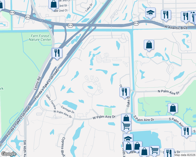 map of restaurants, bars, coffee shops, grocery stores, and more near 3621 Oaks Clubhouse Drive in Pompano Beach