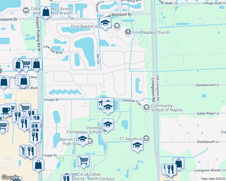 map of restaurants, bars, coffee shops, grocery stores, and more near 13552 Mandarin Circle in Naples