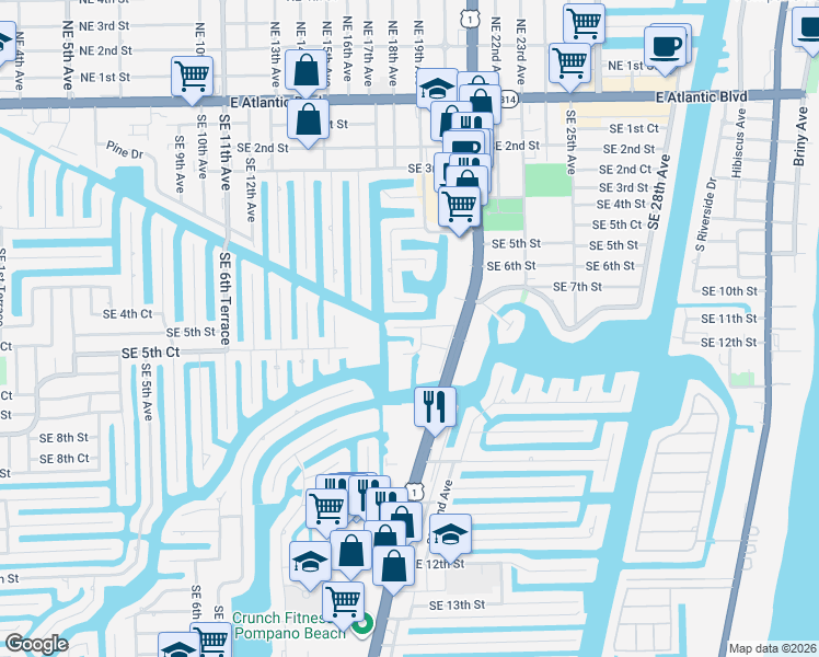 map of restaurants, bars, coffee shops, grocery stores, and more near 777 South Federal Highway in Pompano Beach