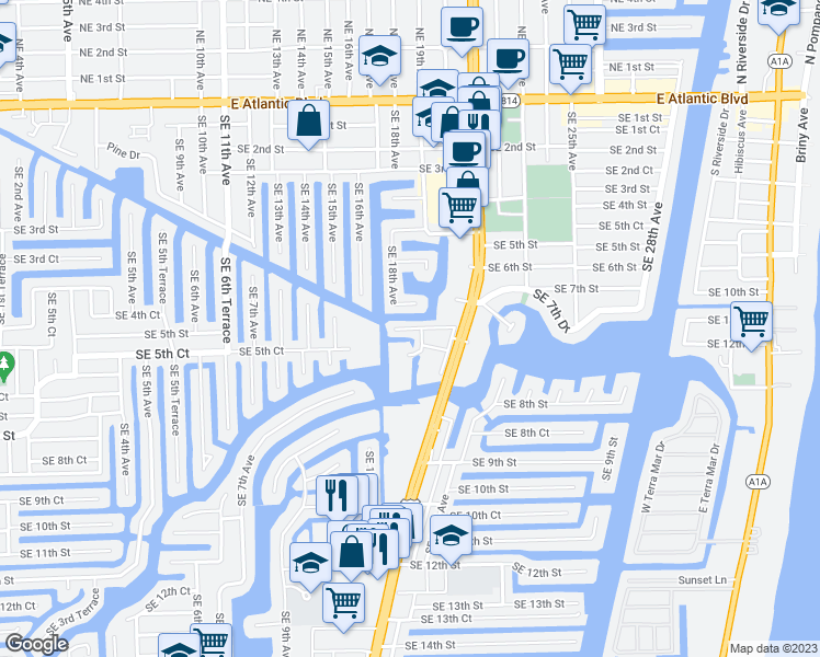 map of restaurants, bars, coffee shops, grocery stores, and more near 777 South Federal Highway in Pompano Beach