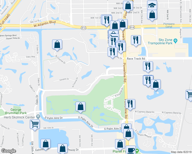 map of restaurants, bars, coffee shops, grocery stores, and more near 2850 North Palm Aire Drive in Pompano Beach
