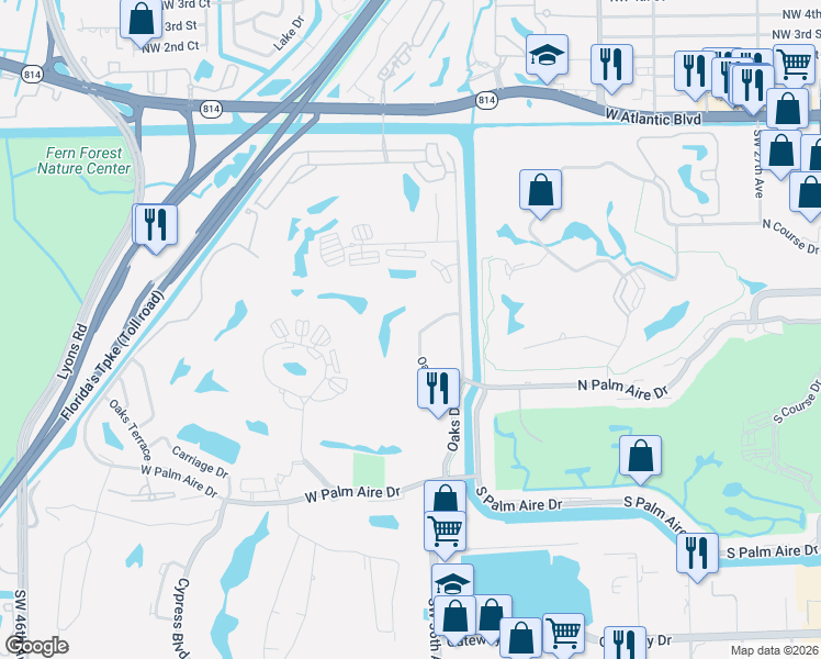 map of restaurants, bars, coffee shops, grocery stores, and more near 565 Oaks Lane in Pompano Beach