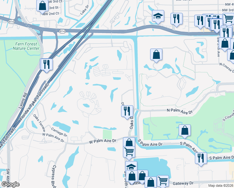map of restaurants, bars, coffee shops, grocery stores, and more near 555 Oaks Lane in Pompano Beach