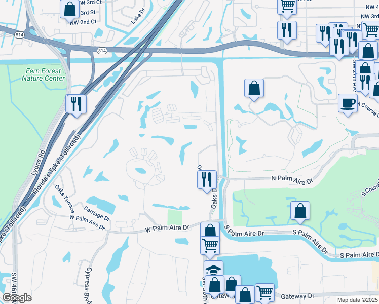 map of restaurants, bars, coffee shops, grocery stores, and more near 555 Oaks Lane in Pompano Beach