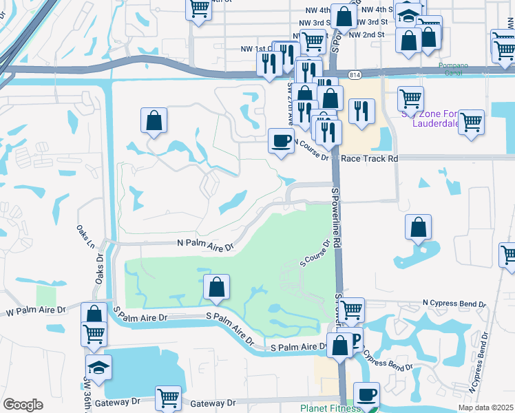 map of restaurants, bars, coffee shops, grocery stores, and more near 2585 South Course Drive in Pompano Beach