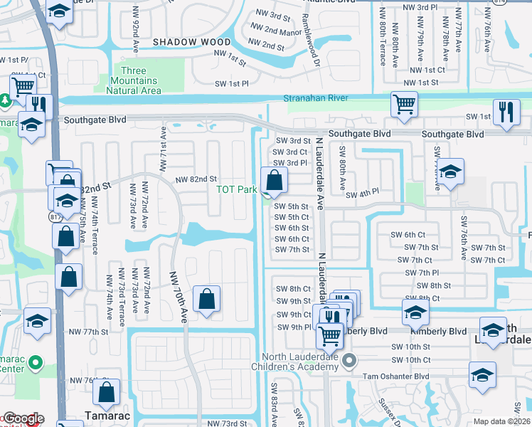 map of restaurants, bars, coffee shops, grocery stores, and more near 511 Southwest 83rd Avenue in North Lauderdale