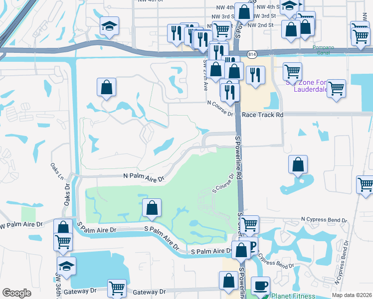 map of restaurants, bars, coffee shops, grocery stores, and more near 2585 South Course Drive in Pompano Beach